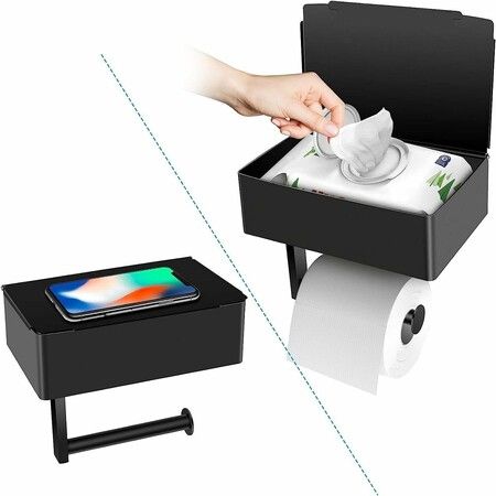 Toilet Paper Holder with Storage, Shelf of Bathroom Toilet Tissue Holder, Toilet Paper Roll Holder