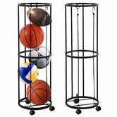 Ball Storage Rack Wall Mounted 2 Tier Vertical Holder Basketball Soccer Volleyball Football Space Saving Organizer with Casters Christmas Gift