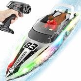 RC Boat with LED Lights,40+ Mins,Self-Righting Waterproof Remote Control Boat for Pools,Lakes,Bathtubs,Summer Water Toys (White)
