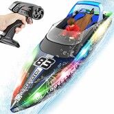 RC Boat with LED Lights,40+ Mins,Self-Righting Waterproof Remote Control Boat for Pools,Lakes,Bathtubs,Radio Controlled Watercraft (Blue)