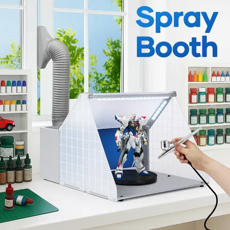 Airbrush Spray Booth Paint Kit LED Lights Turntable Filter Extractor Exhaust Hose Fan Portable Hobby DIY Painting Model Arts Crafts Cakes Toys Project