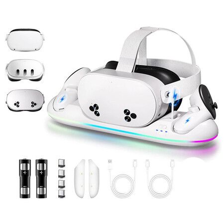 Charging Dock for Meta Quest 3S/3/2, 20W Magnetic Charging Station for Oculus Quest 3S/3/2 Accessories, RGB Charging Stand for VR Headset and Controllers