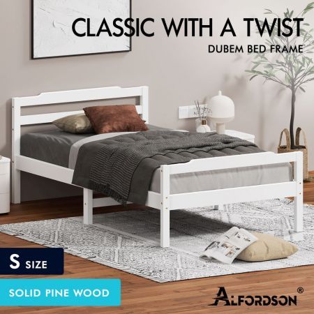 ALFORDSON Bed Frame Wooden Single Size Mattress Base Platform Timber White DUBEM