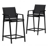 Gardeon 2PC Outdoor Bar Stools Steel Dining Chairs Patio Furniture Garden Black