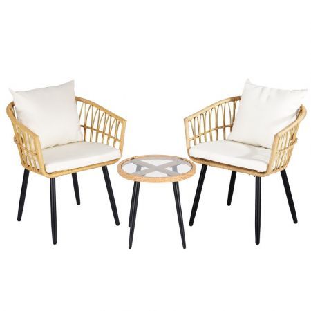 Gardeon 3PC Outdoor Bistro Set Patio Furniture Lounge Setting Table and Chairs Natural