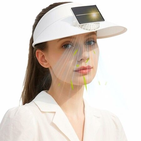 Outdoor Visor Hat with Solar Fan, Fan Visor Hat for Woman, Solar Powered and USB Charging Sun Visors Cooling Hats for Outdoor Beach Travel