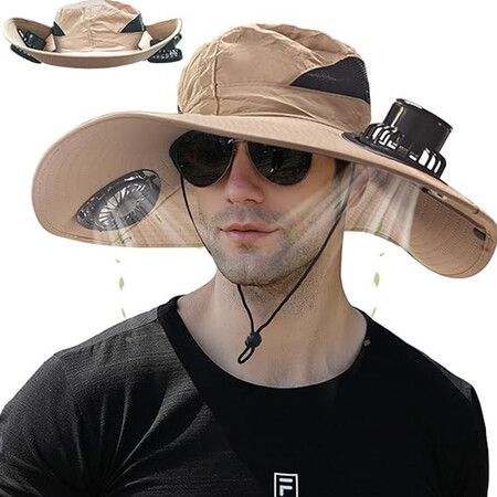 Solar Fan Hat, Solar Powered Fan Hat with 2 Solar, Wide Sun Hats for Men Women, Outdoor Hiking Camping with Fishing Hat