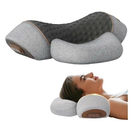 Pillow Traction Massager,3 in 1 Neck 3D Ergonomic Pillow with Heating Cervical Traction,Deep Massage and Relaxation,Sleep Aid(Gray)