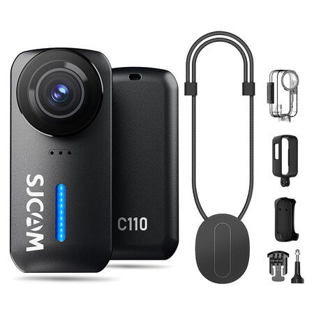 4K Pocket Cam, Tiny Action Camera, Mini Stabilized Body Camera and Portable POV, Waterproof for Vlogging, Helmet and Chest Mountable, Black