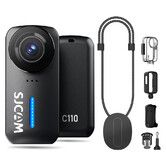 4K Pocket Cam, Tiny Action Camera, Mini Stabilized Body Camera and Portable POV, Waterproof for Vlogging, Helmet and Chest Mountable, Black