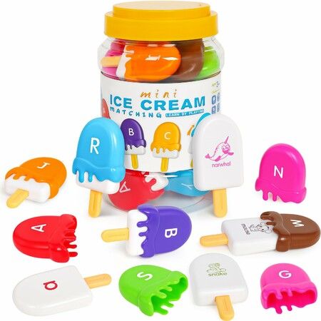 Alphabet Match Game Alphabet Learning Ice Cream Matching Toy Set,Counting Animals and Color Sorting Educational Toy For Learn English Words