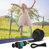 12M Trampoline Sprinkler, Summer Fun Outdoor Backyard Water Play Cool Down Water Sprinkler for Kids Games, Fmaily Party, Sprinklers for Yard Green