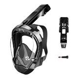 Full Face Snorkel Mask for Women Men with Dry Top System 180 Degree Panoramic View Snorkeling Gear with Camera Mount Black S/M
