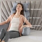 Reading Pillow, Large Back Pillow for Sitting Up in Bed,Back Support Pillow with Shredded Memory Foam, Sit Up Pillow with Arms, Pockets and Washable Cover