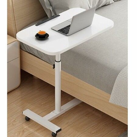 Mobile Overbed Table with Wheels, Height Adjustable Laptop Table with Shelf, Portable Home Office Desk Mobile Laptop Computer Standing Desk Cart with Tray