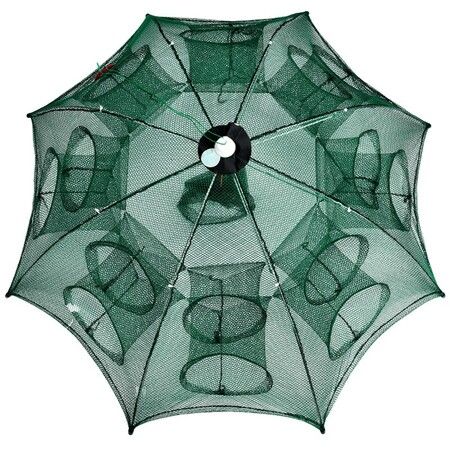 Fishing Net Crab Net Telescopic Hand Throw Net Foldable Umbrella Crab Trap 16 Holes Collapsible Lobster Crayfish Cage Non Escape Design With Bag Rope