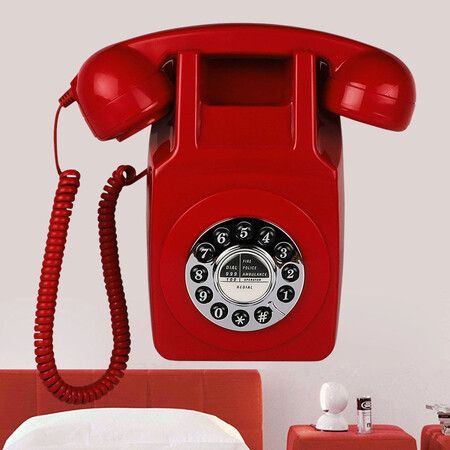 Corded Landline Phone for Home, Wall Mounted Retro Telephone, 1960s Old Fashion Antique Phones with Loud Ringer for Seniors (Red)