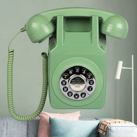 Corded Landline Phone for Home, Wall Mounted Retro Telephone, 1960s Old Fashion Antique Phones with Loud Ringer for Seniors (Green)