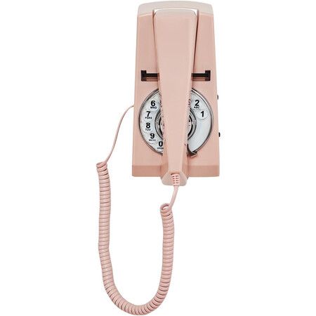 Retro Corded Wall Phone, Vintage Landline Wall Telephone, Old Fahsion Wall Mounted Rotary Dial Phone for Home Office Hotel School (Pink)