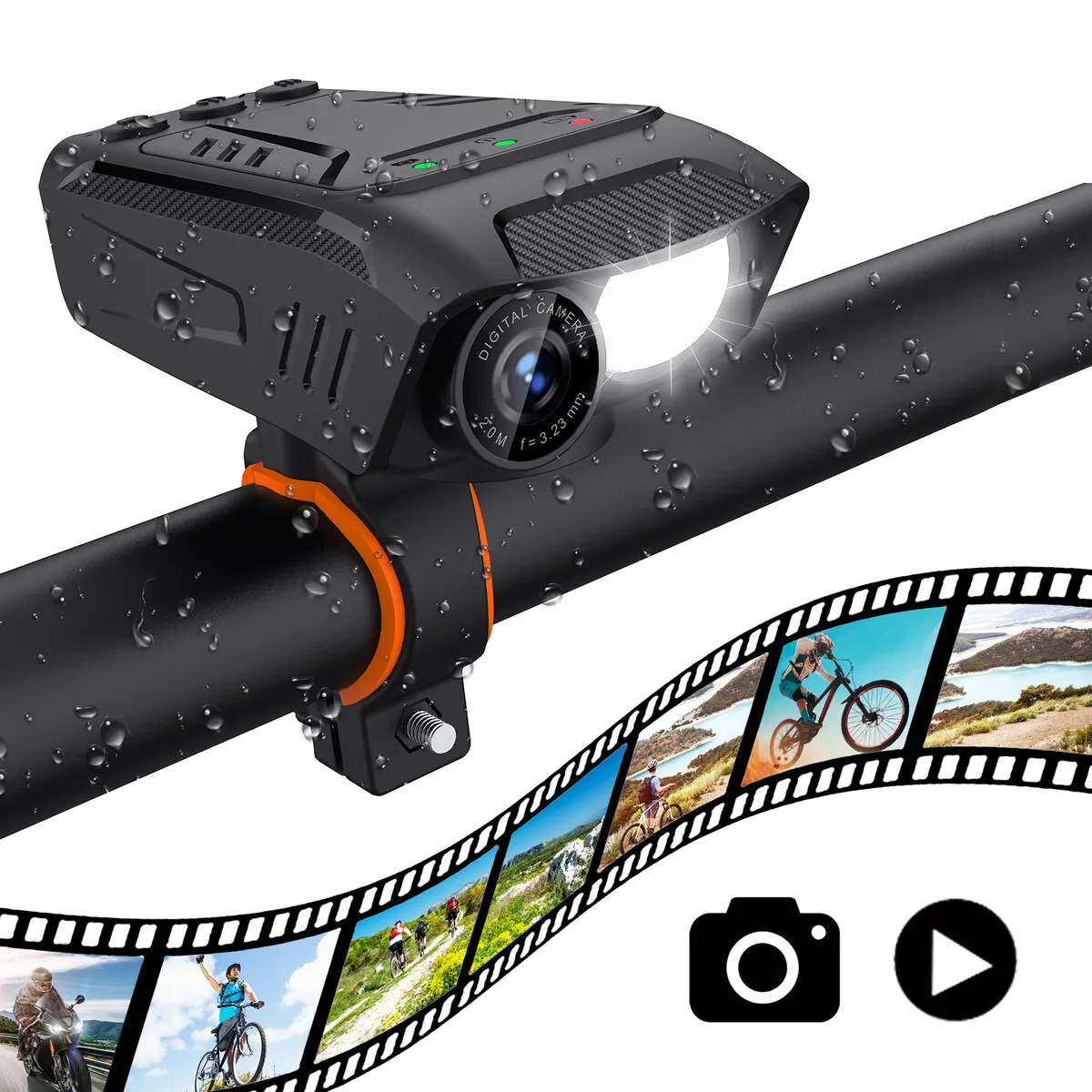Bike Camera,Bike Light Electric Bike Horn 3 in 1,1080P 30FPS Ultra HD ...