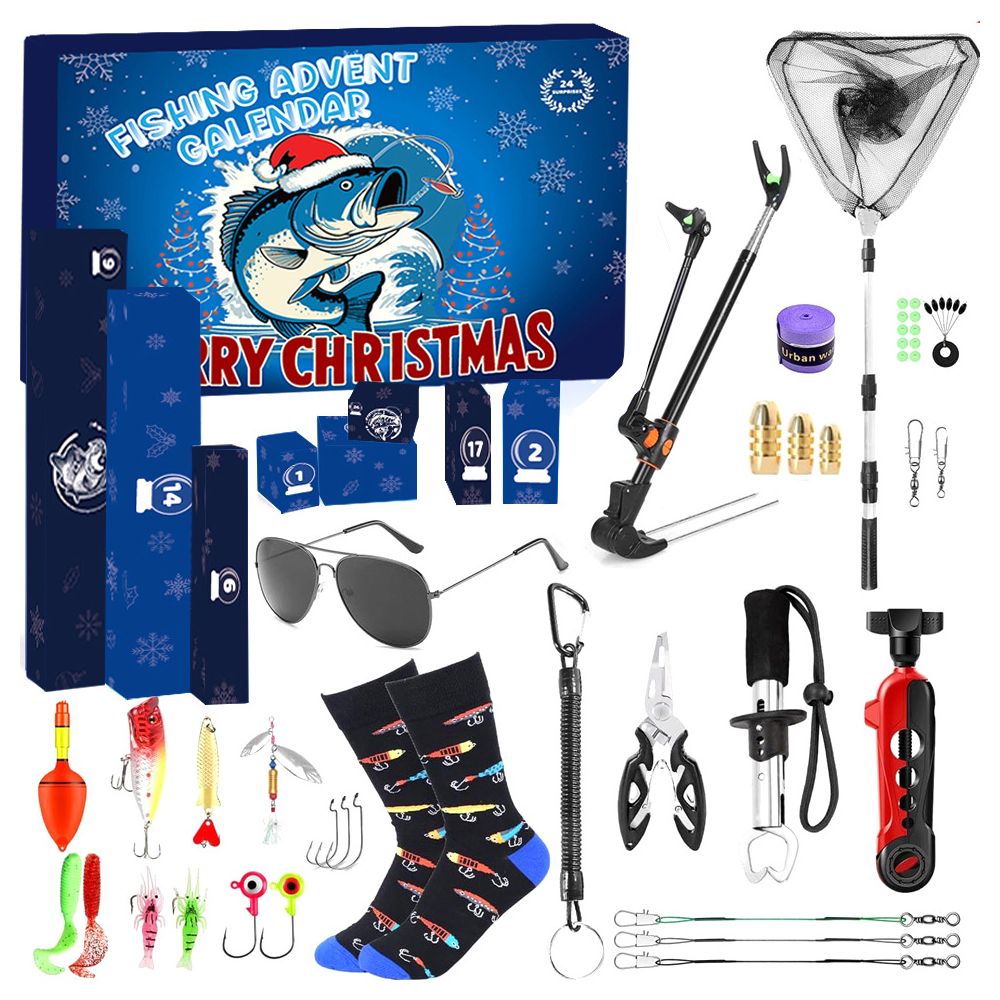 Fishing Advent Calendar for Men Women Teen Boys, 2025 Fishing Tools Accessories Kit Christmas Countdown Gifts, 24 Days Surprises for Fish Lovers