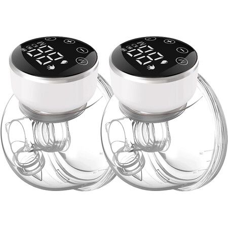 2 Pcs Wearable Breast Pump Hands Free with LED Display, Portable Electric Breast Pump with 3 Modes and 9 Levels & Low Noise (White)