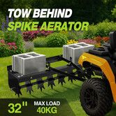 Tow Behind Lawn Aerator 81cm Tractor Pull Spike Grass Soil Penetrator Loosener Rolling Ride On Mower Hitch Heavy Duty Steel Tines Farm Garden Yard
