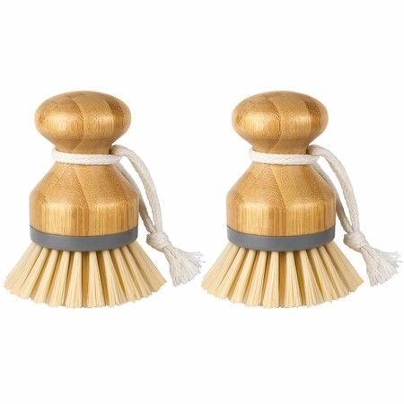 Bamboo Palm Brush,Scrub Brush for Dishes Pots Pans Kitchen Sink Cleaning,Pack of 2