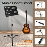 Sheet Music Stand Foldable Tripod Song Book Conductor Stage Holder Adjustable Black Steel Frame Portable for Studio School Professional Performance