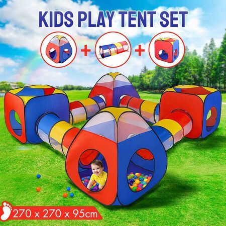 Kids Pop Up Play Tent Teepee 8in1 Toys Playhouse Childrens Crawl Tunnel Exercise Playground Activity Centre Indoor Outdoor Folding Portable Cubby