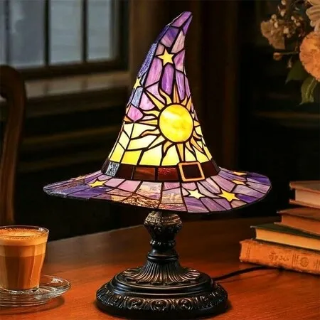 Witch Hat Lamp, Small Wizard Hats Shape Spooky Fun Light for Indoor Party Haunted Wiccan Halloween Decor, USB Plug Switch LED Light (Purple)