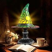 Witch Hat Lamp, Small Wizard Hats Shape Spooky Fun Light for Indoor Party Haunted Wiccan Halloween Decor, USB Plug Switch LED Light (Green)