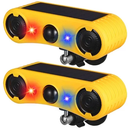 2 Pack Solar Motion Sensor Alarm Loud Noise Maker Sound Detector Strobe Light 4 Mode Animal Deterrent Dog Barking Fence Ground Mount Garden Yard