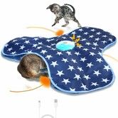 Interactive Cat Toys Rechargeable,Moving Concealed Feathers,Real Mouse Squeaky,Touch Activated Cat Kitten Toy Exercise Toys