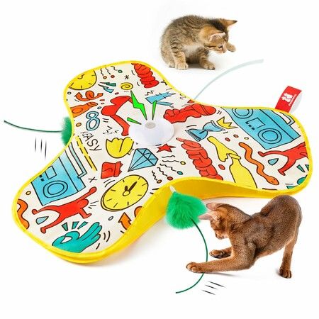 Interactive Cat Toys Rechargeable,Moving Concealed Feathers,Real Mouse Squeaky,Touch Activated Cat Kitten Toy Exercise Toys