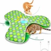 Interactive Cat Toys Rechargeable,Moving Concealed Feathers,Real Mouse Squeaky,Touch Activated Cat Kitten Toy Exercise Toys