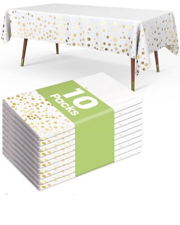 PEVA Tablecloth 10 Pack 137x274cm Disposable Leakproof Sturdy Rectangle 2025 Graduation  Decorations Christmas Birthday Supply Party COL White Gold