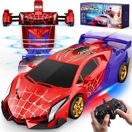 Spider Transform Remote Control Cars Toys, 2.4GHz Remote Control Car One-Button Deformation, Fast Rotation Robot Toys Birthday Gifts for Boys
