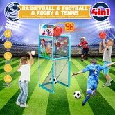 Kids Basketball Hoop Stand Soccer Goal Net Arcade Rugby Baseball Game Set LED Electronic Scoring Indoor Outdoor Sports Activity Centre Playset 5-in-1