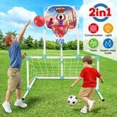 Kids Basketball Hoop Soccer Goal Net Stand Arcade Game Set LED Electronic Scorer Children Sports Play Scoreboard Outdoor Indoor Activity Football Gate