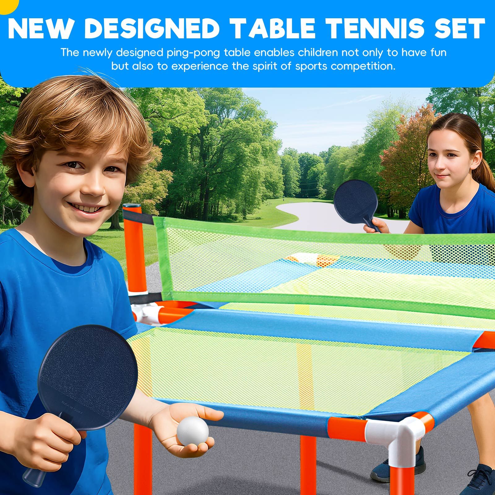 Table Tennis Table Ping Pong Trampoline Portable Outdoor Sports Players Training Fun Family Room Game Play Pingpong Paddles Rackets 3 Balls 2 Bats Set