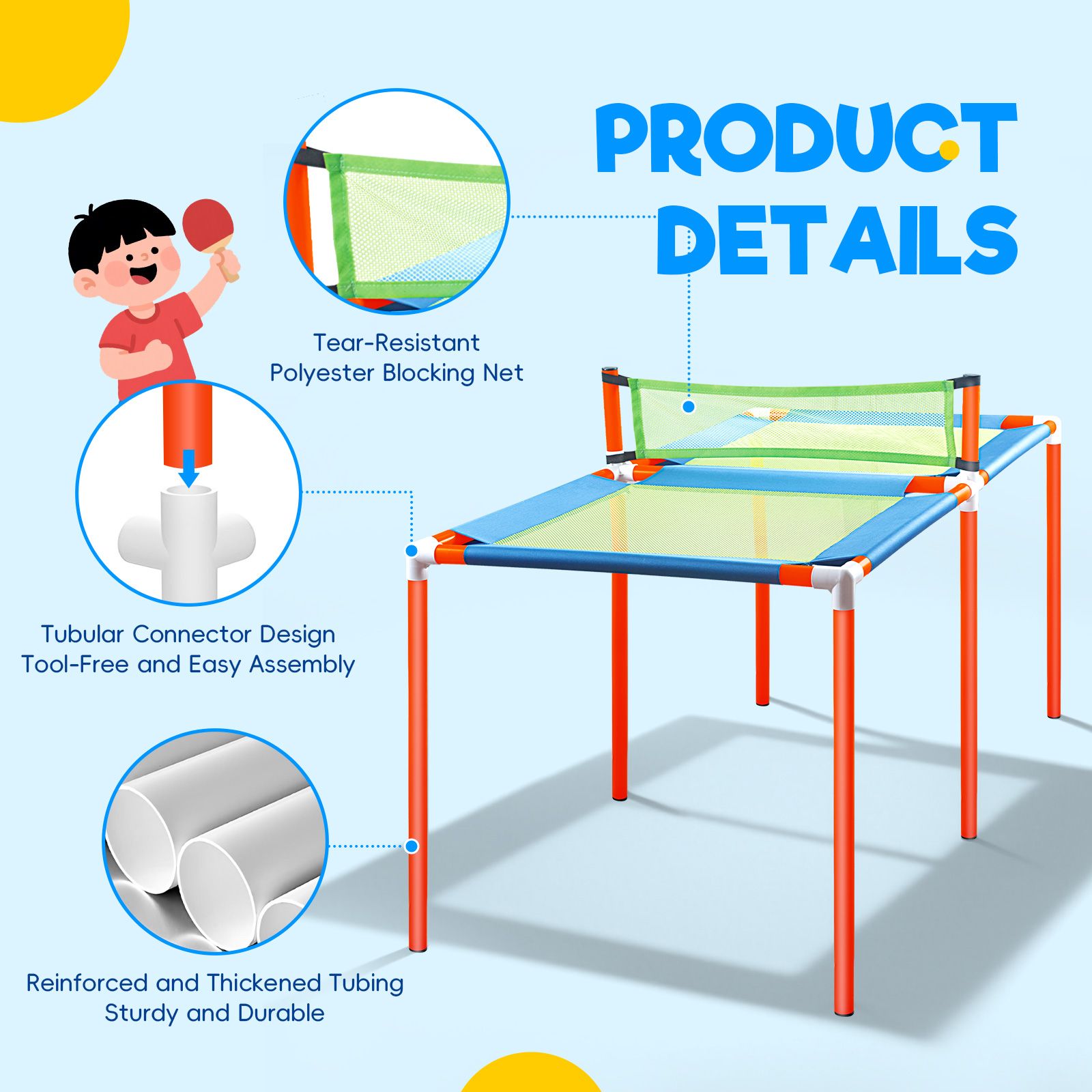 Table Tennis Table Ping Pong Trampoline Portable Outdoor Sports Players Training Fun Family Room Game Play Pingpong Paddles Rackets 3 Balls 2 Bats Set