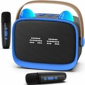 Mini Karaoke Machine Portable MP3 Player with 2 Wireless Microphone and LED,Christmas Birthday Gifts for Girls Boys 3+ Year Old(Blue)