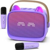 Mini Karaoke Machine Portable MP3 Player with 2 Wireless Microphone and LED,Christmas Birthday Gifts for Girls Boys 3+ Year Old(Purple)