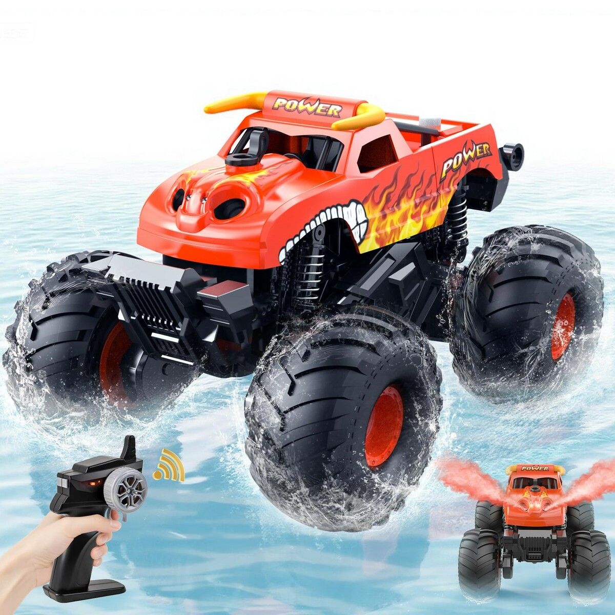 Waterproof Monster Truck Toys 1:16 Amphibious Remote Control Car All Terrain Off-Road Pickup Truck 4WD RC Cars Toys-Orange