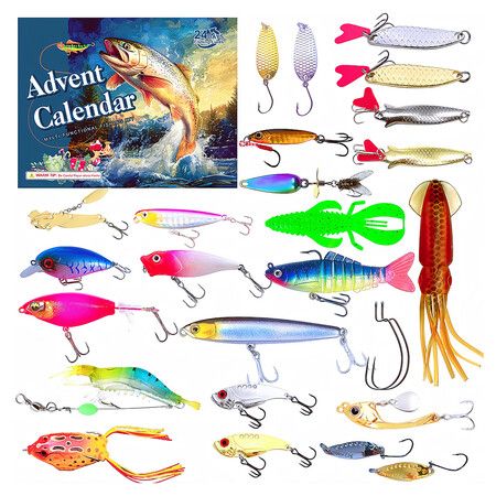 Fishing Advent Calendar 2025, Fishing Lure Set, 24 Days of Fishing Advent Calendar Surprise Christmas Countdown Fishing Gifts for Granpa Dad Boyfriend