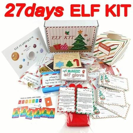 27 Days Elf Kit, Interactive Christmas Countdown with Colorful Candies, Props and Activities