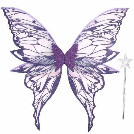 Fairy Wings for Women 80x75cm Fairy Costume Set Large Butterfly Wings for Halloween Party,Purple