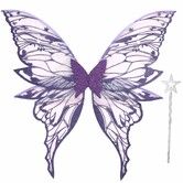 Fairy Wings for Women 80x75cm Fairy Costume Set Large Butterfly Wings for Halloween Party,Purple