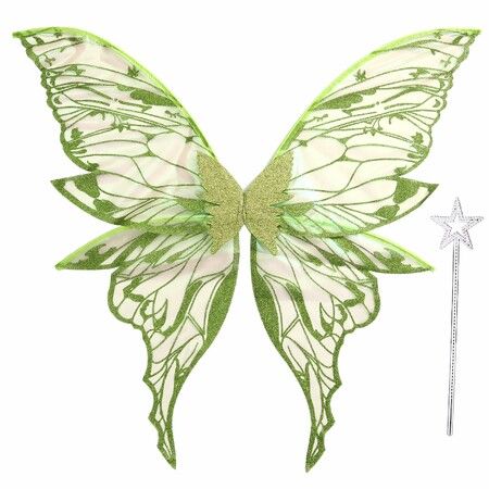 Fairy Wings for Women 80x75cm Fairy Costume Set Large Butterfly Wings for Halloween Party,Green